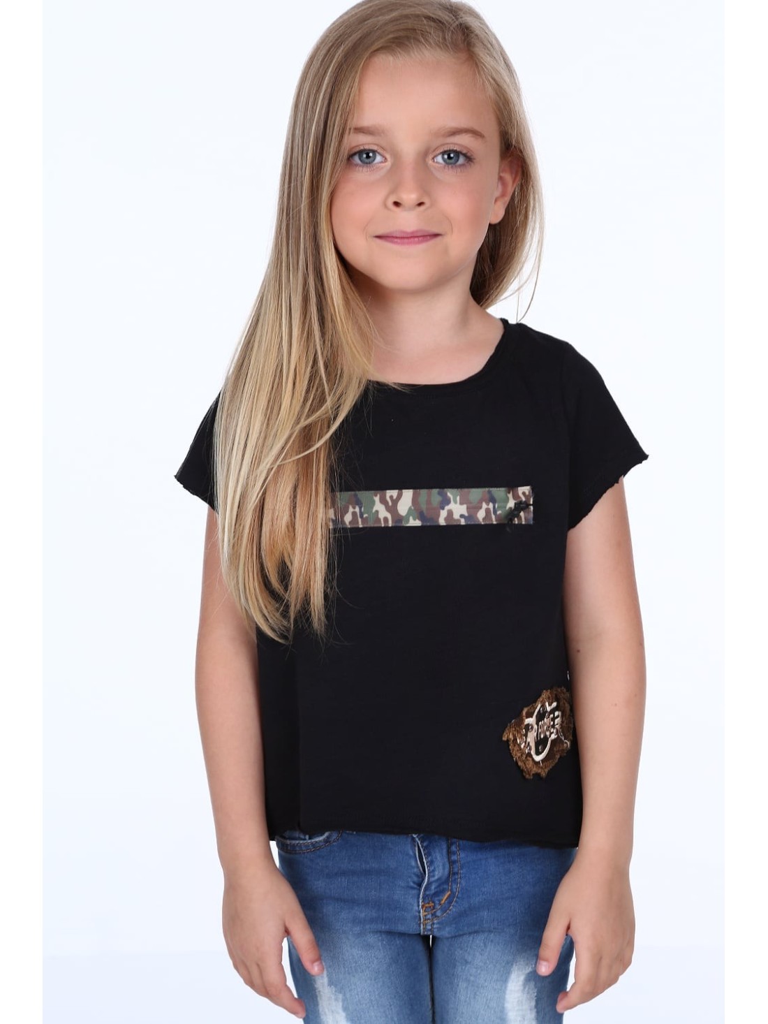 Tricou cu detalii camo, negru NDZ8641 - Magazin online - Boutique